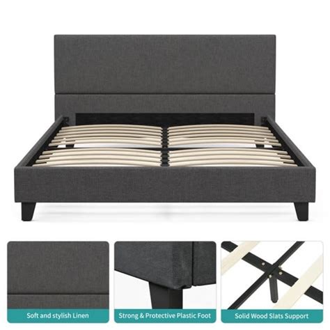 Upholstered Linen Platform Bed Queen Grey Top Notch Dfw Llc