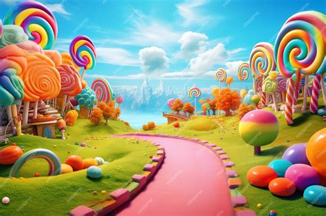 Premium Ai Image Candy Landscape With Rainbow Colors Beautiful