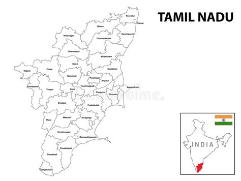 Tamil Nadu Map District Ways Map Of Tamil Nadu With Name Vector