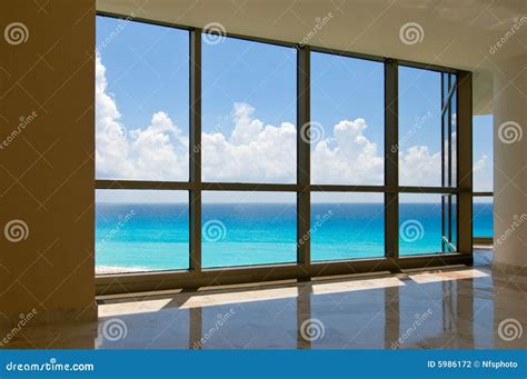 View Of Tropical Beach Through Hotel Windows Stock Photography - Image ...