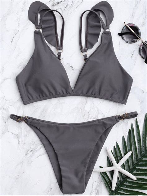 23 OFF 2021 Plunge Adjustable String Bikini Set In TAUPE ZAFUL