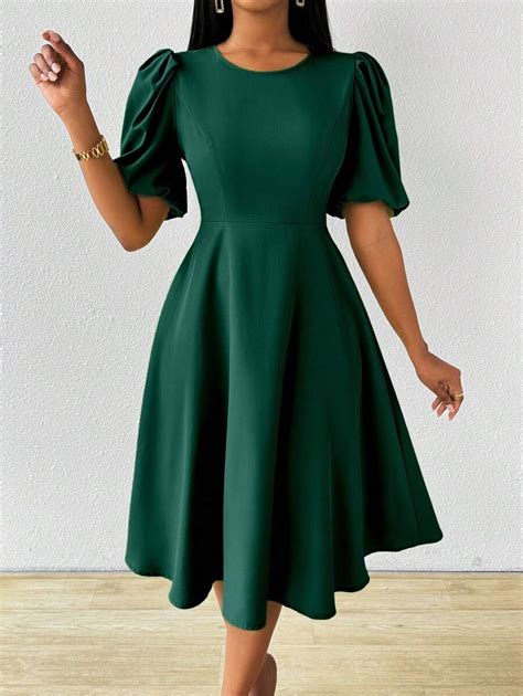 Lyxana Vestido Longo Verde Mangas Bufantes E Cintura Marcada Para