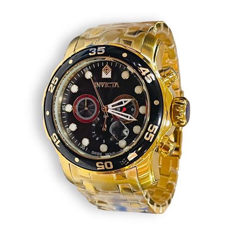 Relógio Invicta 0072 Pro Diver Masculino Dourado 18K Quartz Fundo Preto