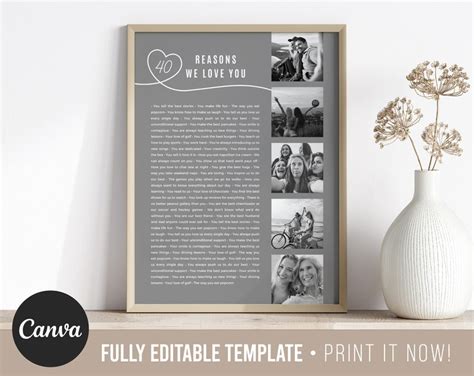 Fully Editable Template 40 Reasons We Love You Photo Collage Etsy