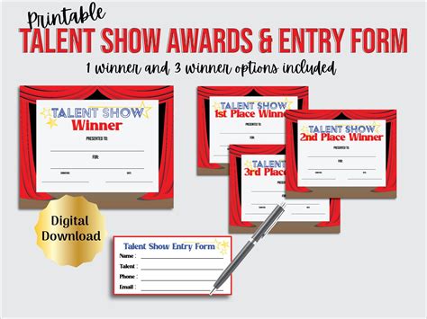 Talent Show Award Certificates And Entry Form For Contest Talent