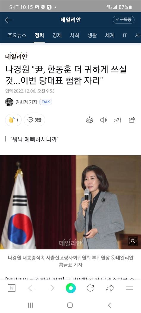 나경원 윤 한동훈 더 귀하게 쓰실것이번 당대표 험한 자리 정치시사 에펨코리아