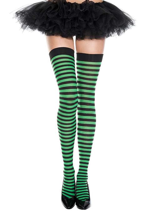 Music Legs Opaque Striped Black Kelly Green Thigh High Buy Online