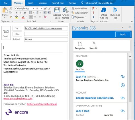 The Microsoft Dynamics 365 App For Outlook Encore Business Solutions