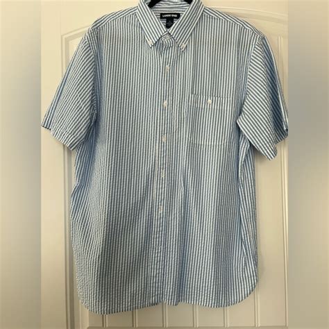 Lands End Shirts Lands End Traditional Cut Seersucker Blue And White Button Down Shirt616