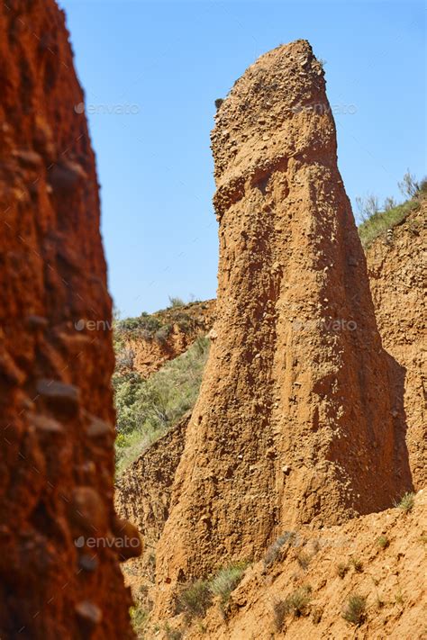 Badlands Chimney Eroded Landscape Las Carcavas Spain Stock Photo By