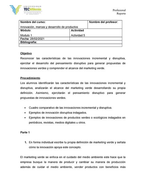 Actividad 5 Innovacion Reporte Nombre del curso Innovación marcas y