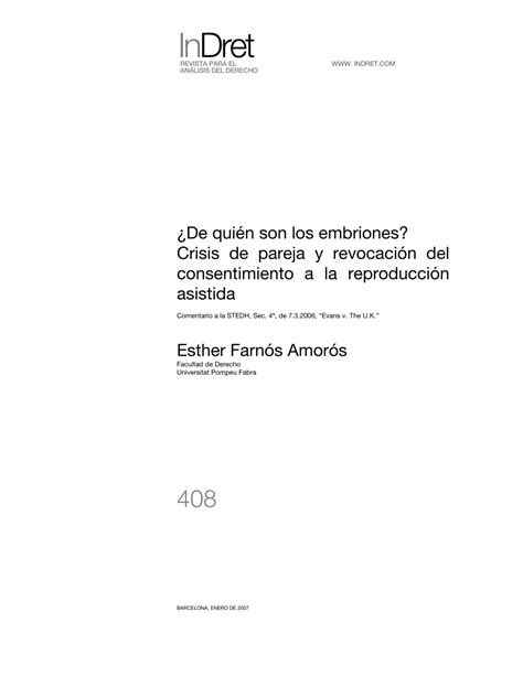 Pdf De Qui N Son Los Embriones Crisis De Pareja Y Revocaci N Del