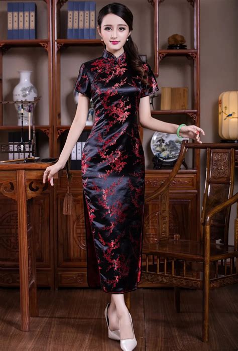 Plus Size Xl Xl Xl Women S Long Satin Cheongsam Chinese Female