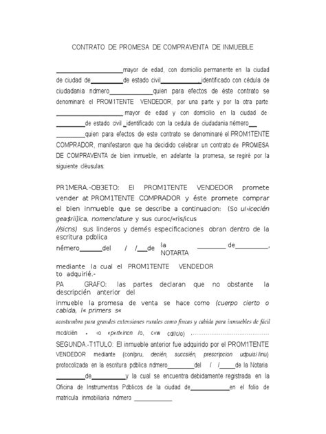 Word Modelo Contrato De Promesa De Compraventa De Inmueble Modelos