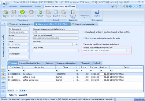 Nexus ERP Actualizare Automata A Preturilor De Vanzare Prin Functii