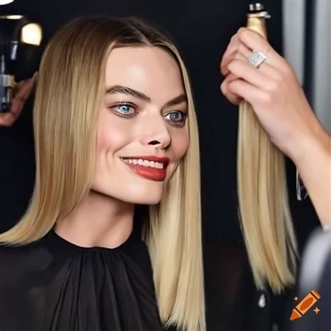 Margot Robbie Getting Her Long Straight Hair Cut Short By A Stylist