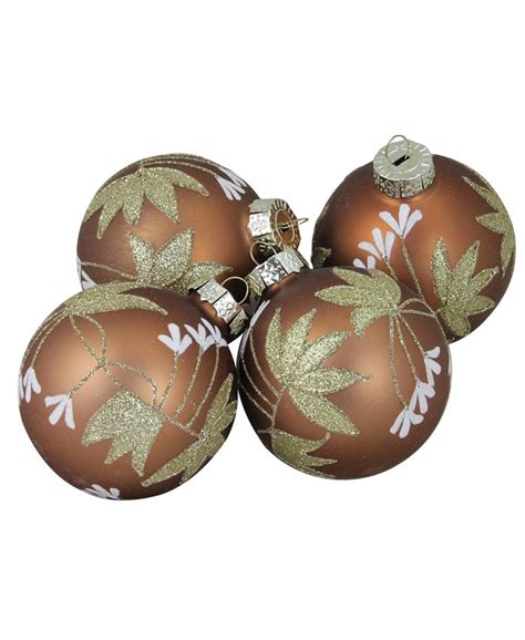 Northlight 4 Piece Set Of Antique Gold And White Floral Pattern On A Gold Glass Ball Christmas