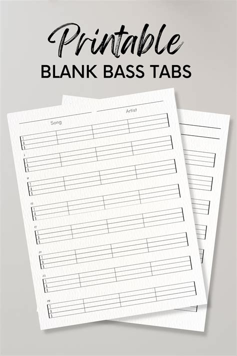 Blank Bass Tab Sheets For Beginners Intermediates Experts Tablature Printable At Home Play Bass