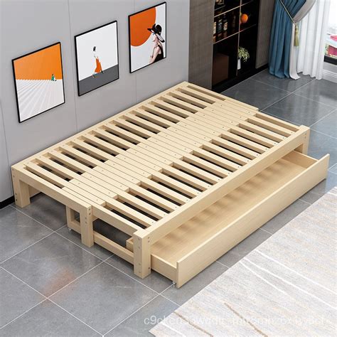 Solid Wood Sofa Bed Multi Functional Folding Tatami Push Pull