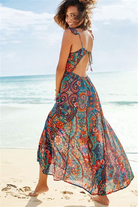 2017 Custom Women Casual Beach Dress Open Back Printed Maxi Dress Casual Beach Dress Beach