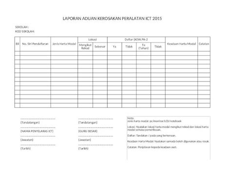 Xls Borang Laporan Aduan Ict Dokumen Tips