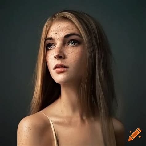 Beautiful Young Woman Shoulder Length Hair Very Light Freckles