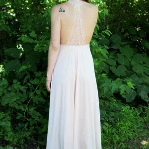 Vintage S Glydons Nude Open Lace Bodice Nylon Retro Dress Night Maxi