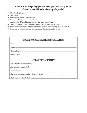 Contracts For Single EngagementVideographer Photographer Form Fill