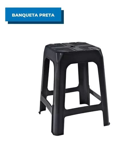 Banqueta Banquinho Plástico Preto Resistente Reforçado Bar MercadoLivre