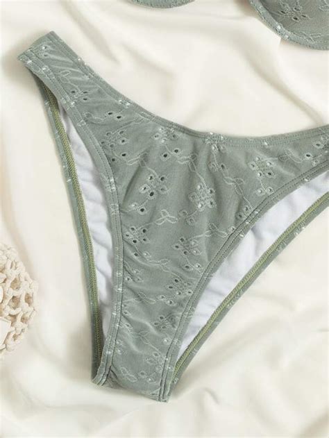 Frill Trim Eyelet Embroidery Push Up Bikini Swimsuit Shein Usa