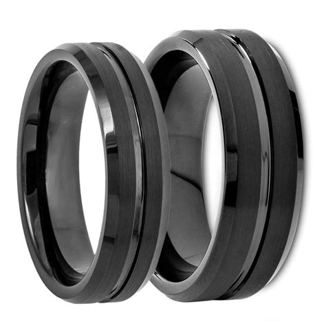 Grooved Black Tungsten Couples Wedding Ring Set Vansweden Jewelers