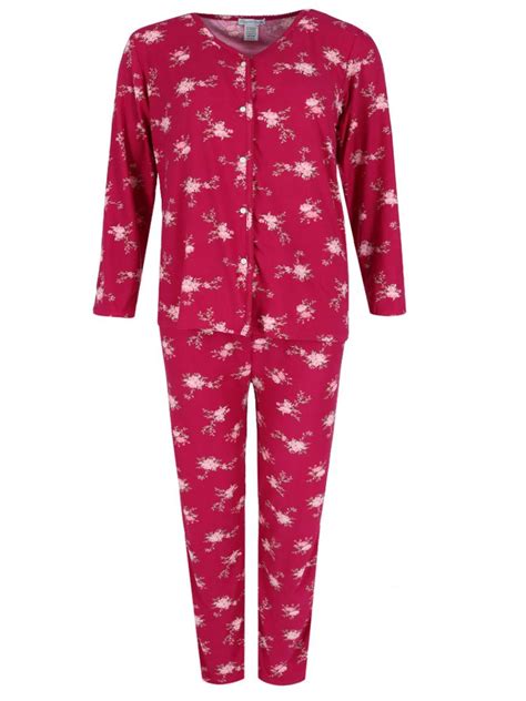 Elegant Emily Burgundy Floral Pajama Set Womens Plus