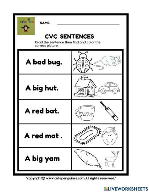 Cvc I Sentences Worksheets