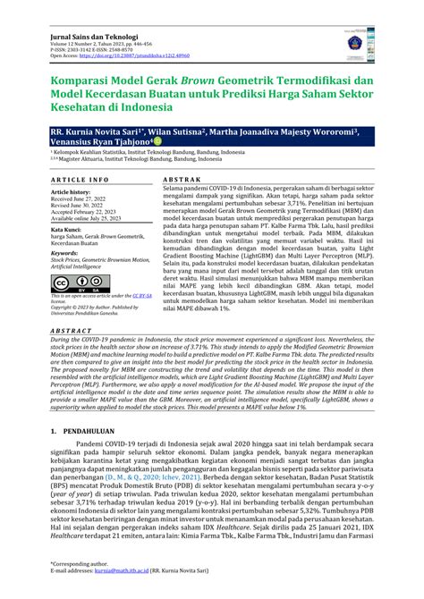 Pdf A Komparasi Model Gerak Brown Geometrik Termodifikasi Dan Model