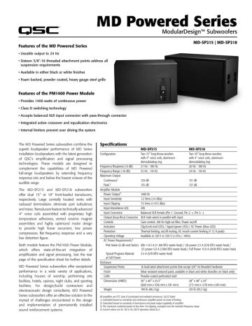 QSC MD Series Powered Subwoofers Spec Sheet Manualzz