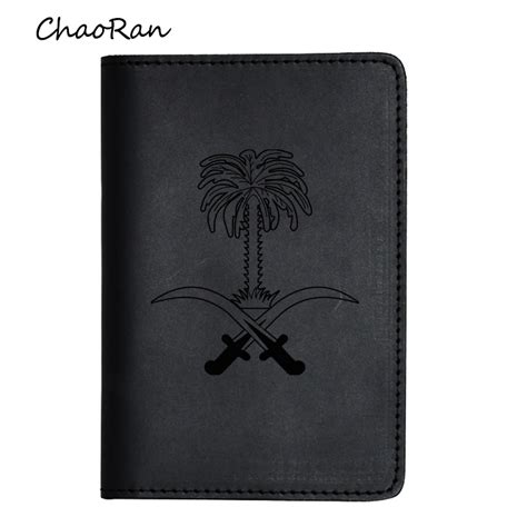 Saudi Arabia Passport Cover Custom Name Men Card Holders Genuine Leather Functional Travel