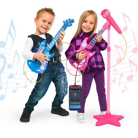 Guitarra Microfone Infantil - Guitarra e Microfone Infantil Instrumento Brinquedo Musical com Luz e ...