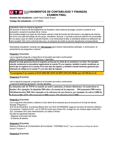 EXFI 41 NOTA 19 FUNDAMENTOS DE CONTABILIDAD Y FINANZAS EXAMEN FINAL