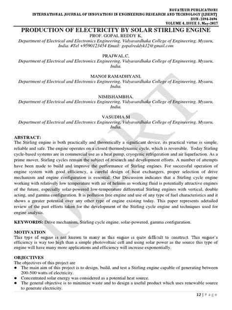 Production of Electricity by Solar Stirling Engine | PDF | Solar Power
