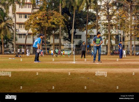 Mumbai India January 14 2017 Men Playing Cricket With Tennis Ball