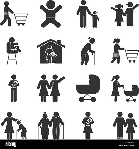 Pictogram People And Baby Icon Set Over White Background Silhouette