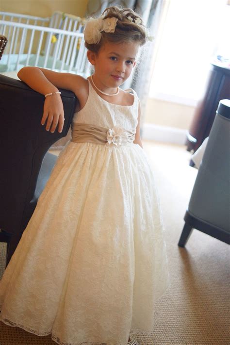 Flower Girl Ivory And Champagne Lace Dress Flower Girl Champagne