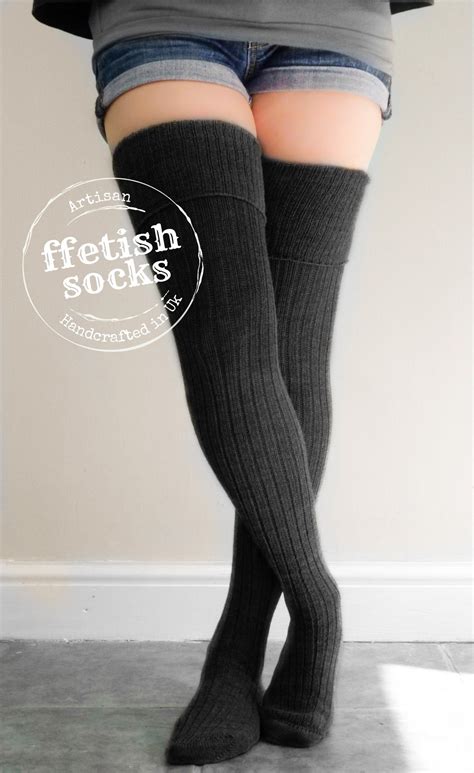 Pitch Black Thigh High Socks In Luxury Pure Merino For Fashionable