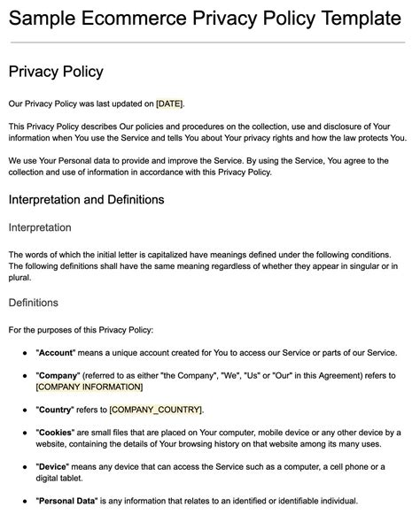 Ecommerce Privacy Policy Template