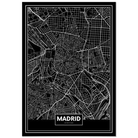 Panorama Cuadro De Aluminio Mapa Negro De Madrid X Cm Impreso En