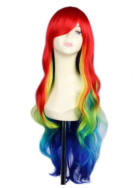 Girls Synthetic Curly Rainbow Colored Wig Rainbow Wig Ombre Wigs