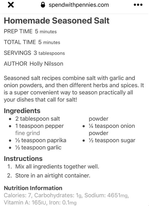 Seasoning Salt Homemade 🧂 Spice Blends Recipes Homemade Spices Rubs Homemade Dry Mixes