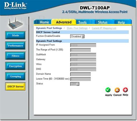 Dlink DWL 7100AP Screenshot DHCP Server