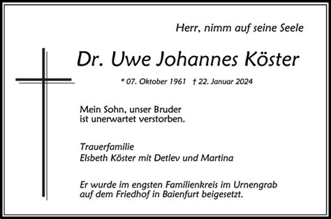 Traueranzeigen von Uwe Johannes Köster schwaebische de Trauerportal