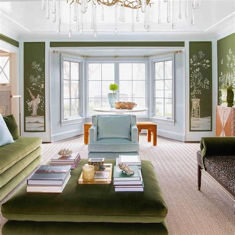 Blue and Green Living Room with Green Hand Painted Wallcoverings ...